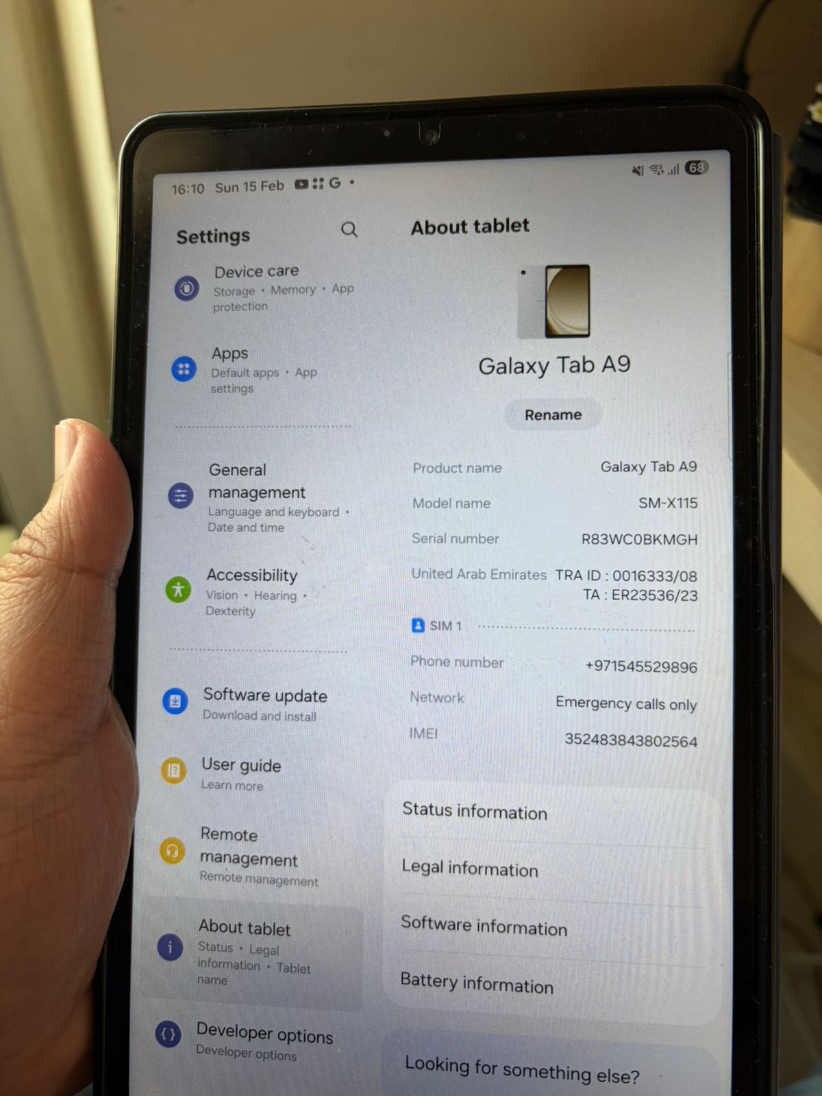 Samsung Tab A9 64GB 4GB RAM – SIM + WiFi, Perfect Condition