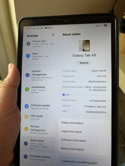 Samsung Tab A9 64GB 4GB RAM – SIM + WiFi, Perfect Condition